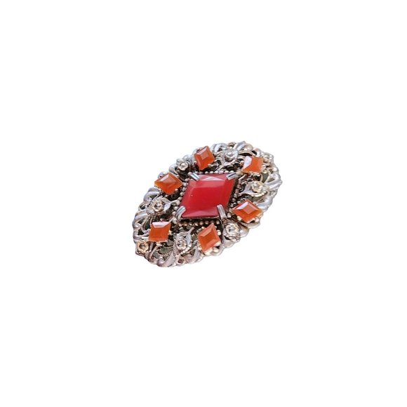 Vintage Czech Style Carnelian Glass Brooch (A4197) - Picture 1 of 4